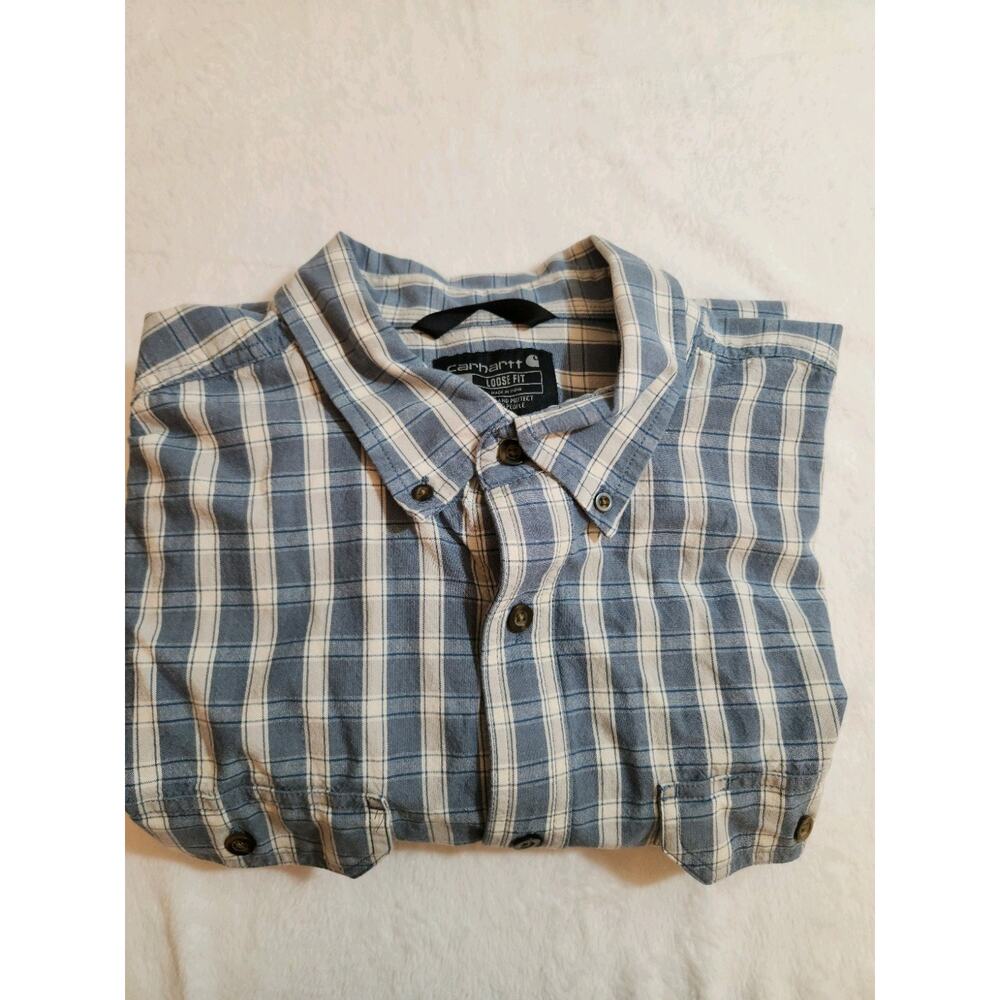 Carhartt Shirt Mens 2XL Blue Plaid Short Sleeve Relaxed Fit Gorpcore Preppy